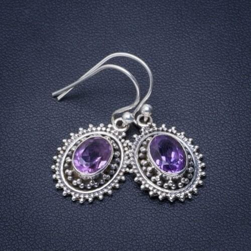 Natural Amethyst Handmade Unique 925 Sterling Silver Earrings 1.25" B2368
