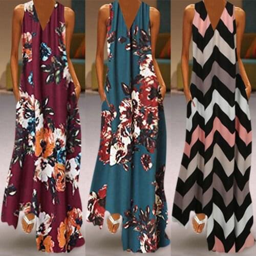 Vintage Floral Print Maxi Dress Sexy V Neck Boho Beach Long Dresses Women Summer Tunic Dresses Loose Party Plus Size Sundress
