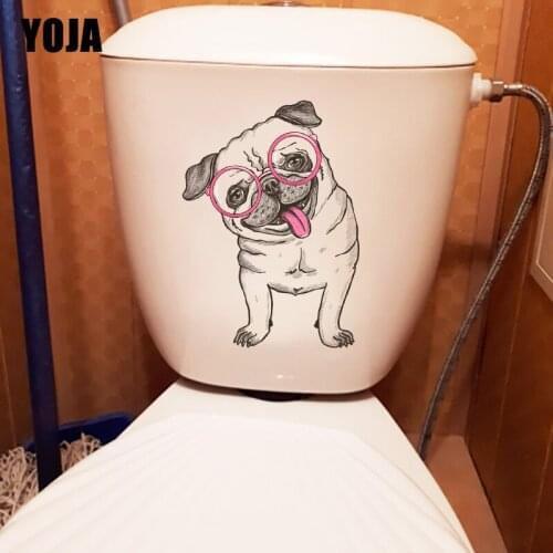 YOJA 17.2×24CM Happy Cute Pug Cartoon Bedroom Wall Stickers Mural Funny Toilet Cover Decoration T1-3005