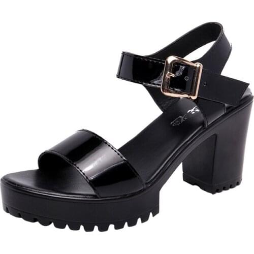 2021 new female one-word buckles thick with waterproof platform versatile height thick soled runway high heels summer