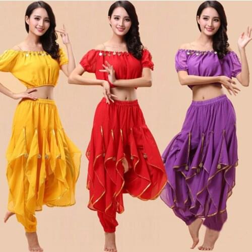 Women Belly Dancing Costume Set Adult Indian Dancing Costumes For Stage Performance Belly Dance Top Shirt+Pants