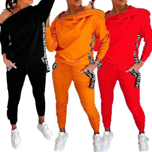 Womens Tracksuit Love Letter Print Long Sleeve Hooded Sweatshirt Hoodie Pockets Jogger Sweatpant Streetwear Outfit 2 Piece Set