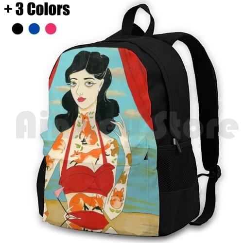 Foxy Tattooed Lady Outdoor Hiking Backpack Waterproof Camping Travel Fox Foxy Foxes Nature Animals Tattoo Tattooed Tattooed