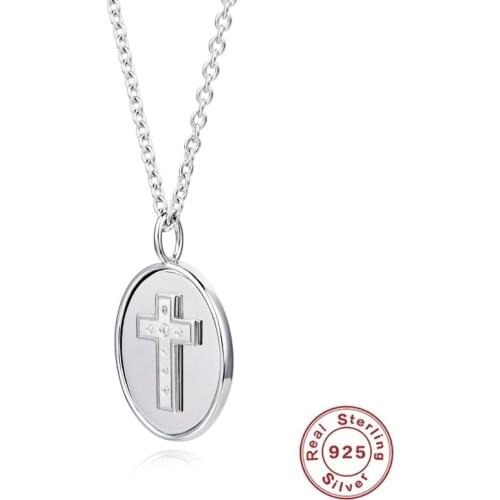 925 Sterling Silver Pendant Necklaces for Women Minimalist Coin Cross Choker Necklace Zircon Silver Link Chain Men Part Jewelry