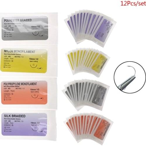 12Pcs Nylon Monofilament Silk Braided Needle Suture Thread Suture Practice Kit