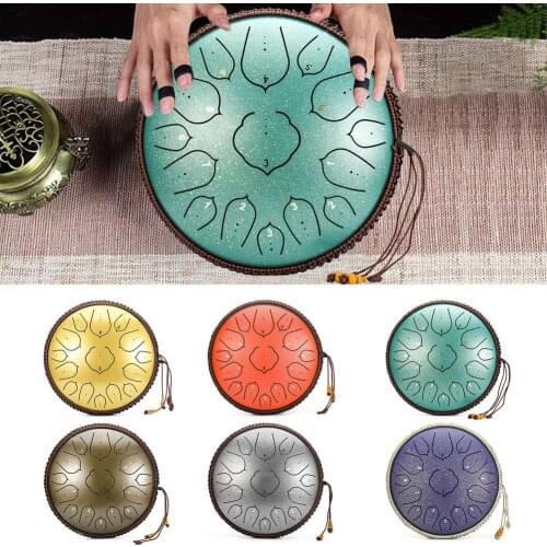 14 Inch 15 Notes Steel Tongue Drum Kit Tune D Empty Spirit Drum Lotus Flower Style Percussion Hand Pan Drum Instruments Dropship