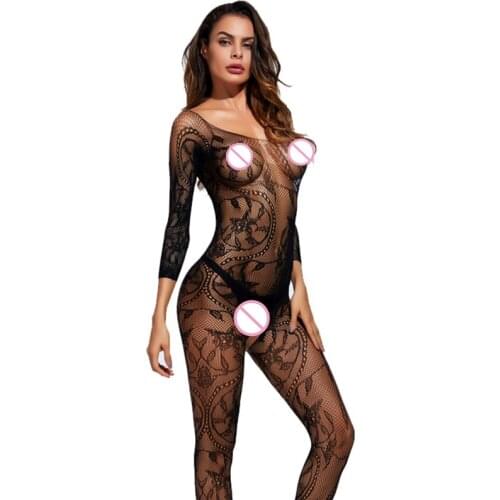 2019 Bodystocking Fishnet Sheer Mesh Bodysuit Sexy Leotard Sex Clothes Open Crotch Mesh Flower Hot Stocking on The Body