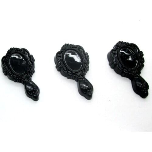 30Pcs Black Resin Mirror Beads Decoration Crafts Flatback Cabochon Scrapbooking Fit Hair Clips Embellishments Diy