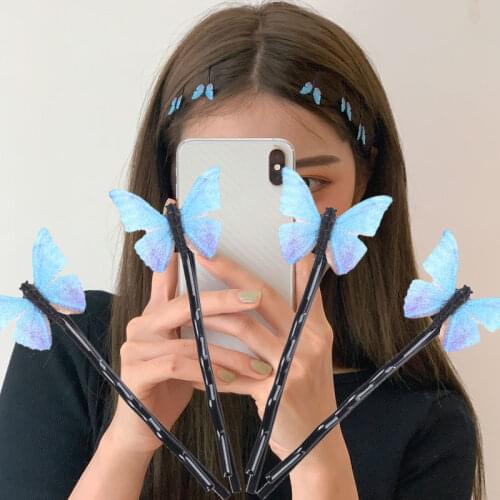 4pcs Vintage Blue Butterfly Hairgrips Hair Clips Wave Hairpins Hair Jewelry for Women Gilrs Romantic Head Decorations Barrettes