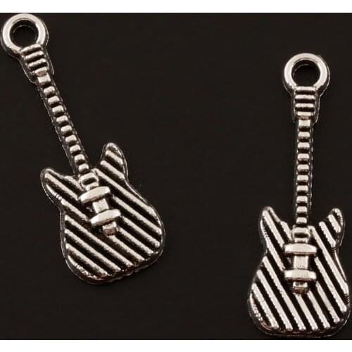40Pcs Silver Color Exquisite Guitar Charms Music Instrument Rock style Pendant Making Accessories 25X9mm A874
