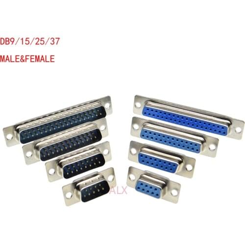 5Pcs DB9 DB15 DB25 DB37 Hole/Pin Female/Male Blue Welded Connector RS232 serial port socket DB D-SUB adapter 9/15/25/37 pin