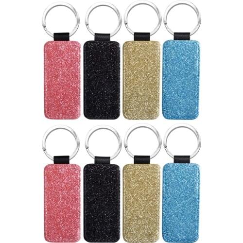 8 PCS Sublimation Blank Keychain Heat Transfer PU Leather Keychain Rectangle Shape Keychain for Present DIY Making