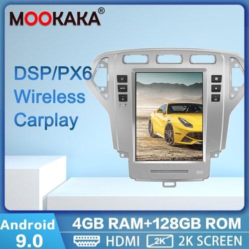 Android 9.0 4+128G Tesla Style PX6 Screen GPS Navigation For Ford Fusion Mondeo 2007-2010 Multimedia Radio Player Head Unit DSP
