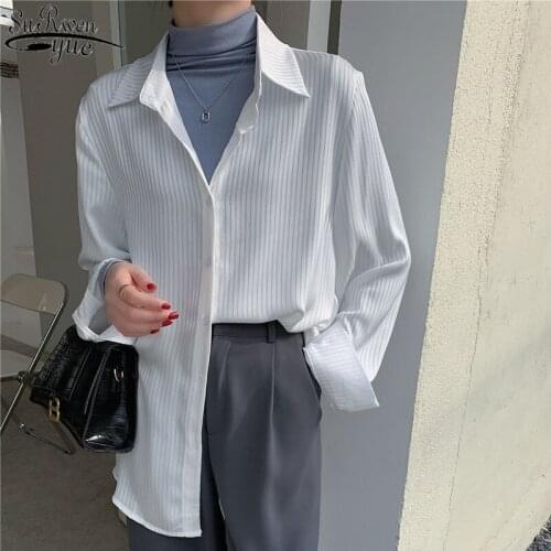 White Shirt Office Ladies Striped Women Blouses Tops Full Sleeve Loose Women Shirts Elegant Spring Blusas Mujer 13679