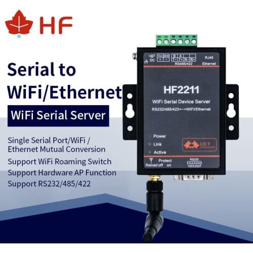 CE FCC HF2211 Industrial Modbus Serial RS232 RS485 RS422 to WiFi Ethernet Device TCP IP Telnet 4M Flash DTU Server