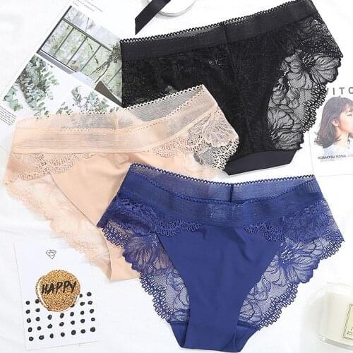 Graceful Womens Luxury Panties breathable Lace sexy Panty Briefs Low waist Underwear ice silk Hollow Out Lingerie Plus Size