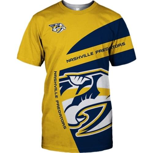 Summer Casual Tops Nashville Mens fashion Yellow blue stitching graffiti tiger print Predators T-shirts