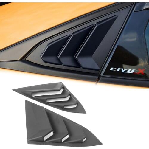 Matte Black Vent 1/4 Quarter Side Window Louver Cover Protector For Honda Civic 2016 2017 2018