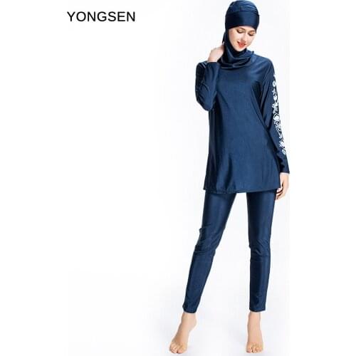 YONGSEN Muslim Swimsuit Burkinis Plus Size Islamic Swimwear Women Full Face Hijab Bikinis for Women Girls 3 piece suit 2020