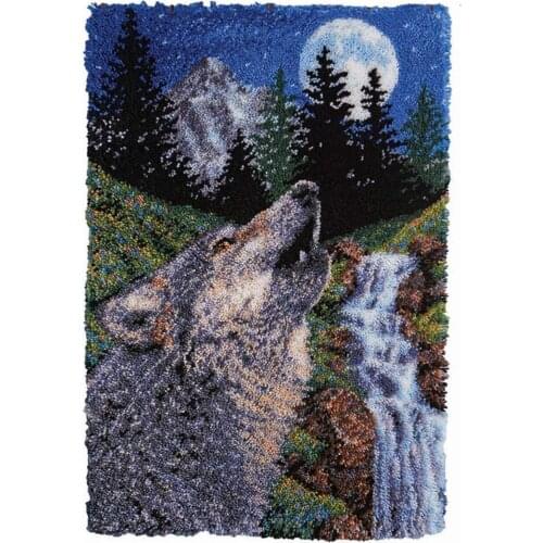 Latch Hook Kits With Printed Wolf Pattern Canvas Tapestry KitS Latch Hook Rug Kits for Adults/Kids Home Decoration