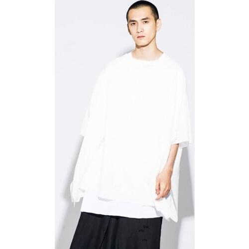 New mens clothing Hair Stylist DJ Fashion oversize loose Casual short sleeved T-shirt PLUS SIZE singer costumes