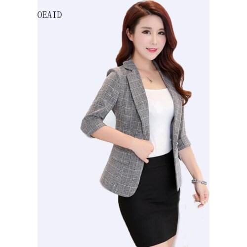 OEAID New Plaid Blazer Women Suit Three Quarter Short Blazers Female 2020 Spring Summer Suits Lady Coat Outerwear