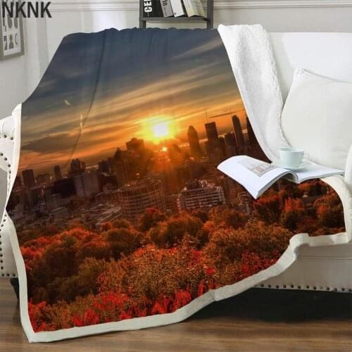 NKNK Sky Blankets City Plush Throw Blanket Houses Thin Quilt Trees Bedding Throw Sherpa Blanket Fashion High Quality Adult Cozy