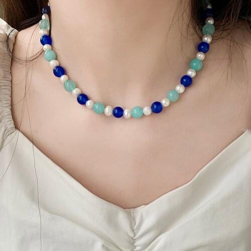 Dream Colorful Natural Stone Freshwater Pearl Necklace for Women Girls Hawaiian Style Handmade Jewelry Gifts New Ins Trendy 2021