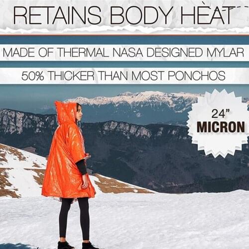 Emergency Survival Rain Poncho Reusable Mylar Thermal Blanket Poncho All Weather Proof Outdoor Camping Gear