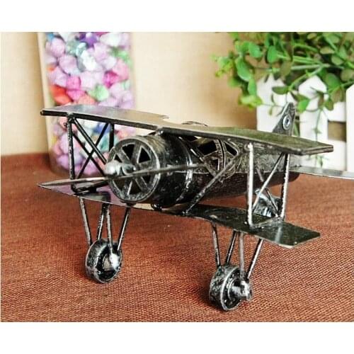 Pure manual model plane toys furnishing articles Wrought iron old handicraft Retro Biplane model creative decoration
