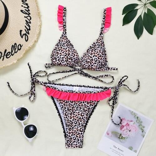 Sexy Bikini 2021 New Leopard Print Bandage Swimwear Women Two Piece Set Push Up Swimsuit Beachwear Thong Biquini Brazilian