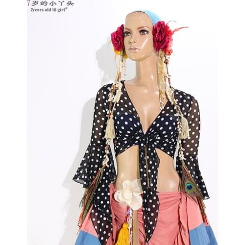 Mesh Belly Dance Top Momen Long Sleeves Belly Dance Flare Blouse Top BYY05-08