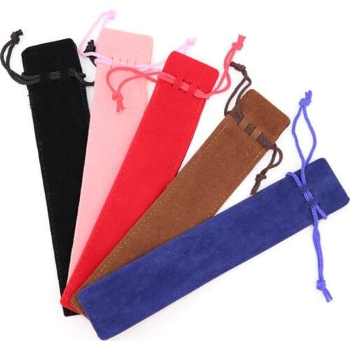 2pcs flocking cloth Ballpoint Pen Pouch Holder Single Pencil Bag Case With Rope korean Stationery Organizer Kids gift packaging