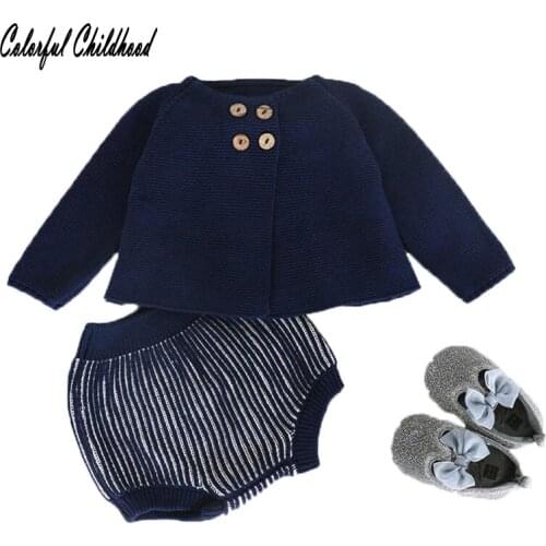 Long sleeve Knitted Cardigan+Shorts New Born Infant Girl Baby-Boy-Clothes O-neck Striped Baby Outfits Fashion Winter Clothing