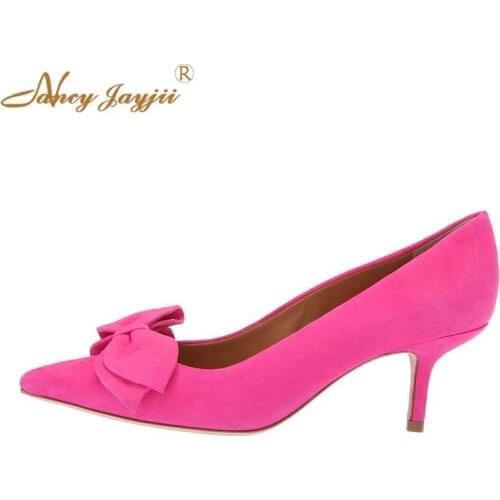 Nancyjayjii Hot Pink 2 Inch 6 cm Mid High Heels Bow Butterfly Knot Pointed Toe Sexy Summer Pumps Fashion Women Shoes 2019