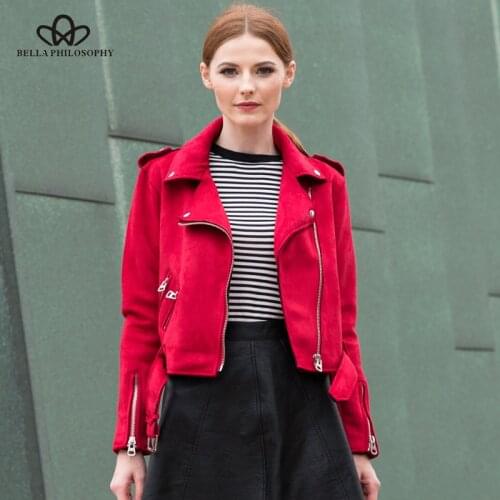 Bella Philosophy Women 2018 autumn winter coat jacket women zipper turn-down collar faux suede jacket coat khaki gray