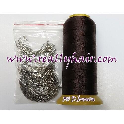 1 Roll D.brown hair weaving thread/ Nylon Thread and 150pcs weaving needles C type needles 3 types weaving needle as gift