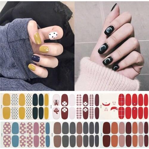 14tips/sheet Glitter Gradient Smudged Nail Polish Stickers Pre Designed DIY Wraps Full Cover Self-adhesive Sticker Tips Manicure