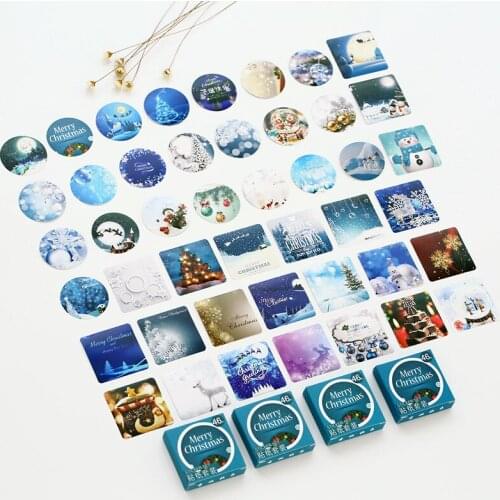 46pcs Merry Christmas Stickers Set 40mm Mini Snow Tree Dear Sealing Paste Sticker DIY Decoration Adhesive Post Gift Diary F422