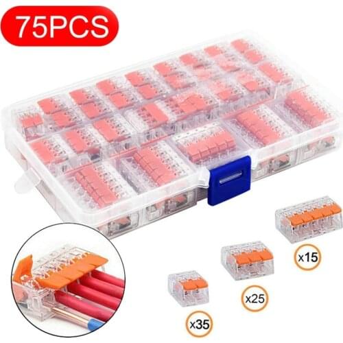 75pcs Electrical Connectors Wire Block Clamp Terminal Cable Reusable Mini Quick Home Wire Terminal Connector