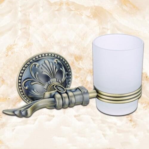 Antique Bronze brass Bathroom single Glass Tumbler with Holder Wall Mount Toothbrush Holder
