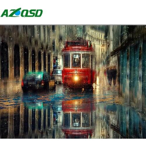 AZQSD Oil Painting By Numbers City Bus Canvas Painting Kits Handpainted Gift DIY Paint By Number Landscape Decor For Home
