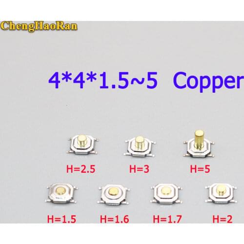 ChengHaoRan 1pcs LCD patch tact switch 4X4X1.5H/1.6/1.7/2/2.5/3/5 copper button waterproof tact switch display button switch