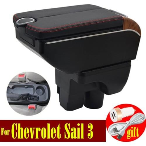For Chevrolet Sail 3 Armrest box Double doors open 7USB Centre Console Storage Box Arm Rest