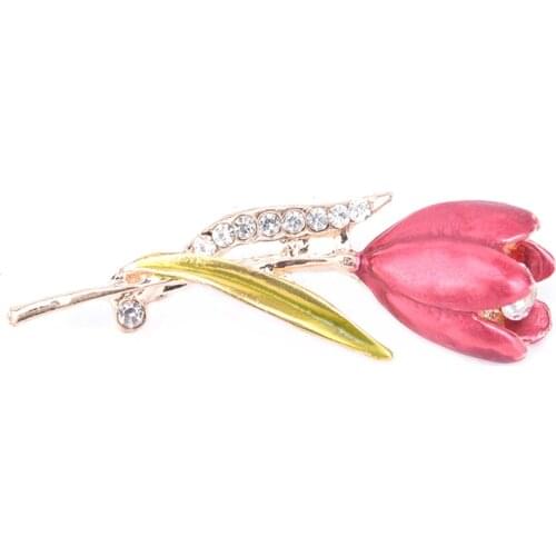 Elegant Tulip Flower Brooch Pin Rhinestone Crystal Costume Jewelry Clothes Accessories Jewelry Brooches For Wedding