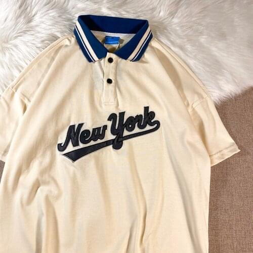 Retro Design Reflected Letters Embroidery POLO T Shirt Women 2021 Summer American Vintage Style Harajuku Teens Girls Tees Tops