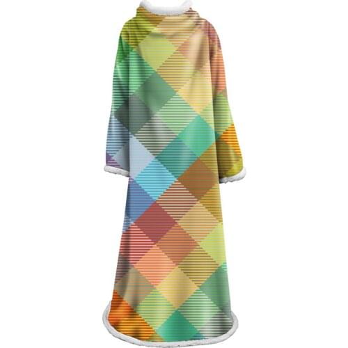 Geometric Soft Fluffy Striped Square Sleeve Blankets Coral Fabric Sofa Cover Plush Throw Blanket Bedding Sheet for Couch Home