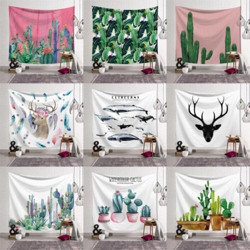 Mandala Tropical Leaves Psychedelic Tapestry Wall Hanging Cactus Decoracion Beach Towel Mat Travel Blanket Wall Cloth Carpets