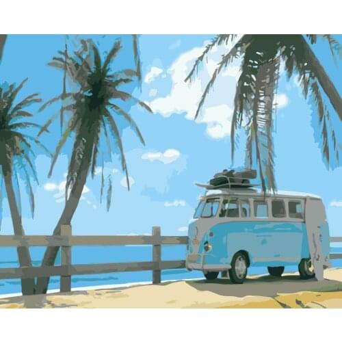 Coconut car Still life Painting by Hand Joy in holiday time DIY gift Drawing by Numbers Big Size Wall Art Picture 60x75cm