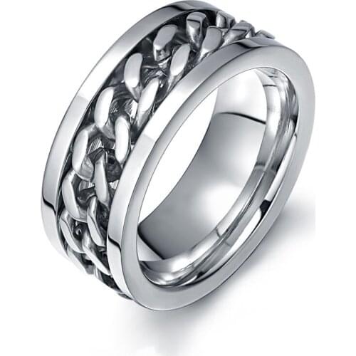 Titanium steel Rotatable chain ring wholesale costume jewelry for men